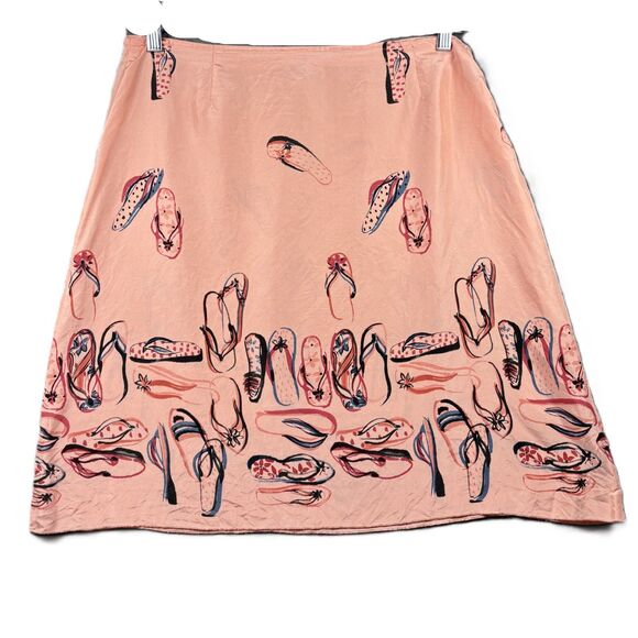 J Jill Skirt 100% Silk Flip Flops Print Lightweight Coral Large Petite LP B121 - Picture 1 of 9